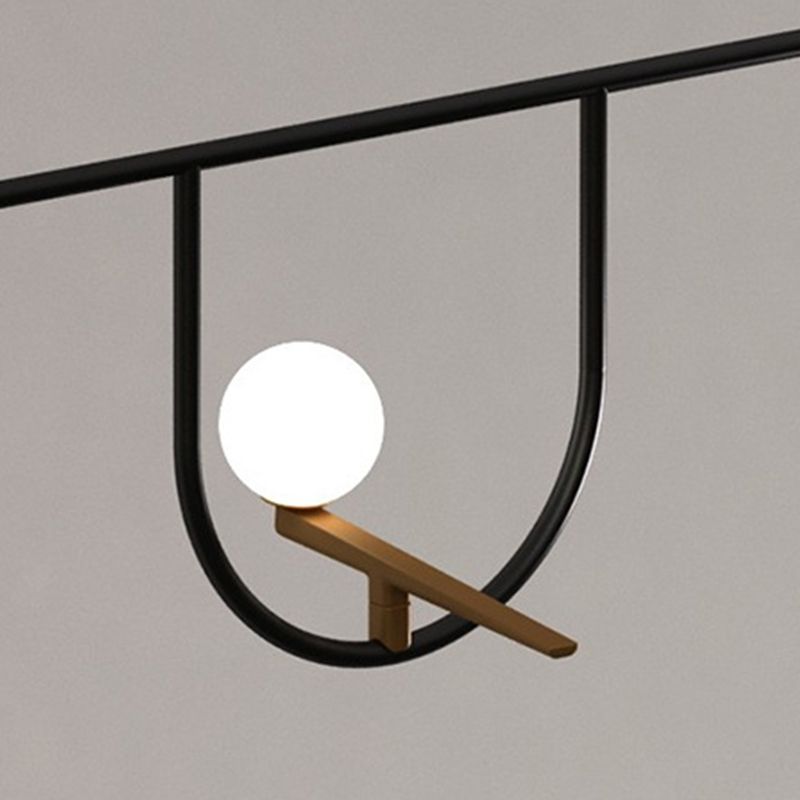 Cream Glass Sphere Island Chandelier Light Artistic Black Ceiling Mounted Light Fixture