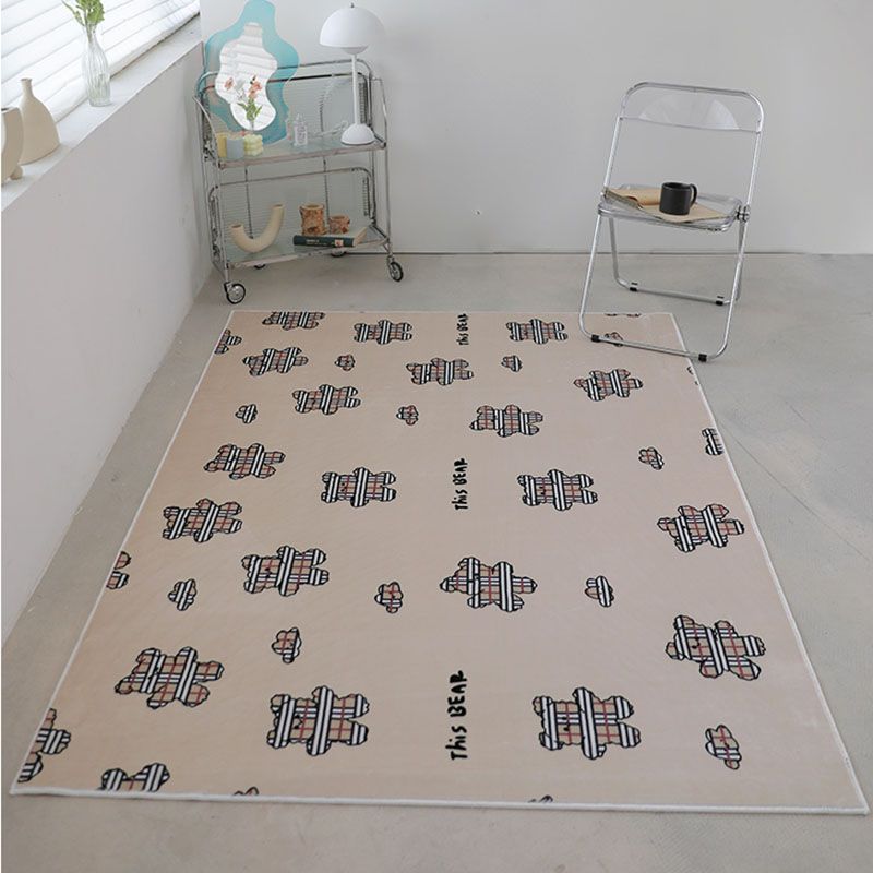 Beige Modern Area Rug Geometric Pattern Polyester Area Carpet Non-Slip Backing Rug for Bedroom