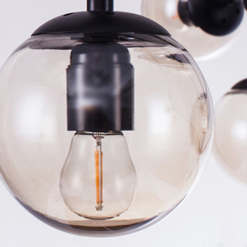 Lámparas colgantes negras de araña de metal nórdica con sombra de vidrio para sala de estar