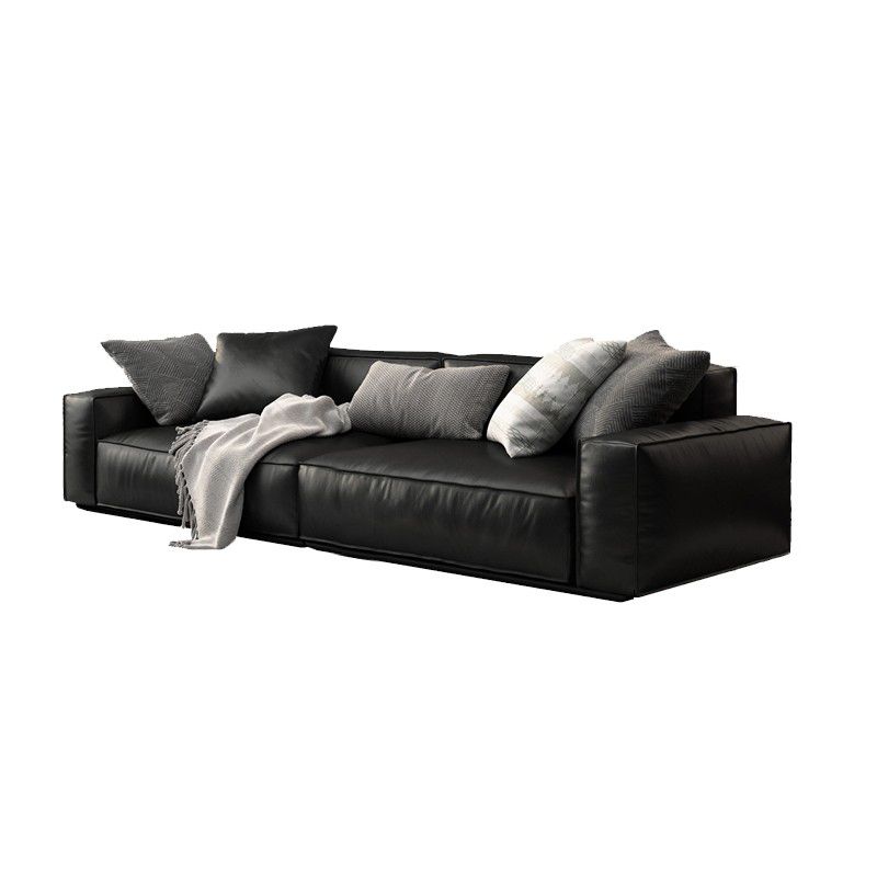 26.38" H Genuine Leather Square Arm Modern Sofa with Storage Black Standard Sofa