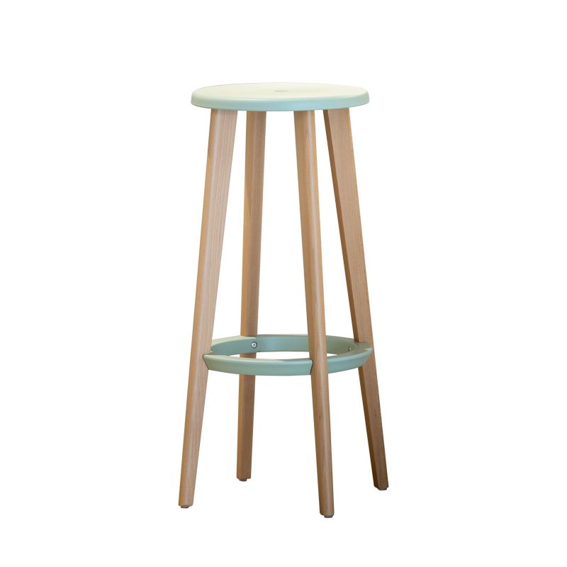 Contemporary Simple Wood Counter Stools Circular Seats Indoor Bar Stool