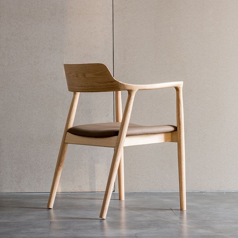 Arm Chair Traditional Style Dining Open Back Chair with Wooden Legs