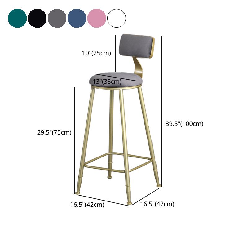 Nordic Style Upholstered Counter Height Stool Low Back Barstool with Metal Legs