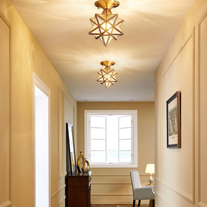 Lámpara de montaje de techo de vidrio semi-flusco de estrella para el dormitorio