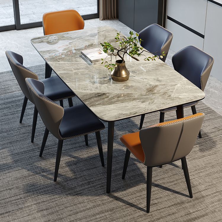 Industrial Style Sintered Stone Dining Table 4 Legs Carbon Steel Base Rectangle Table