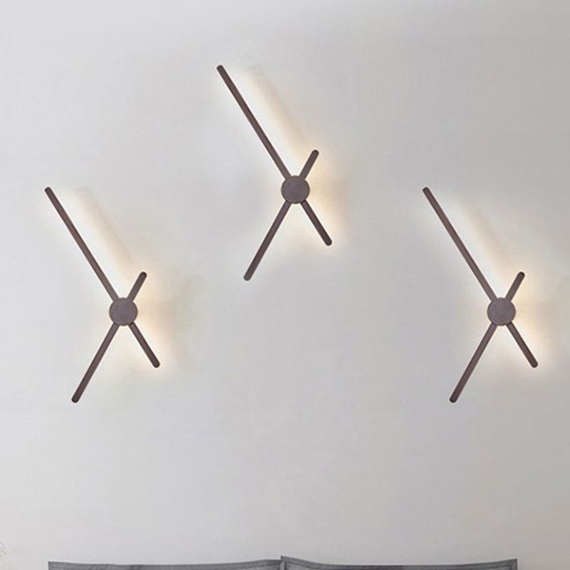 Crossed Lines Sconce Wall Light Metal Post Modern Wall Lamp in Brown for Living Room