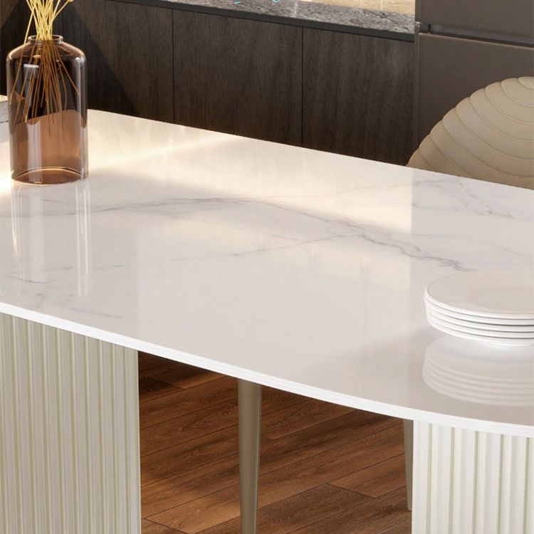 Sintered Stone White Dining Table Simplicity Double Pedestal Table for Dining Room