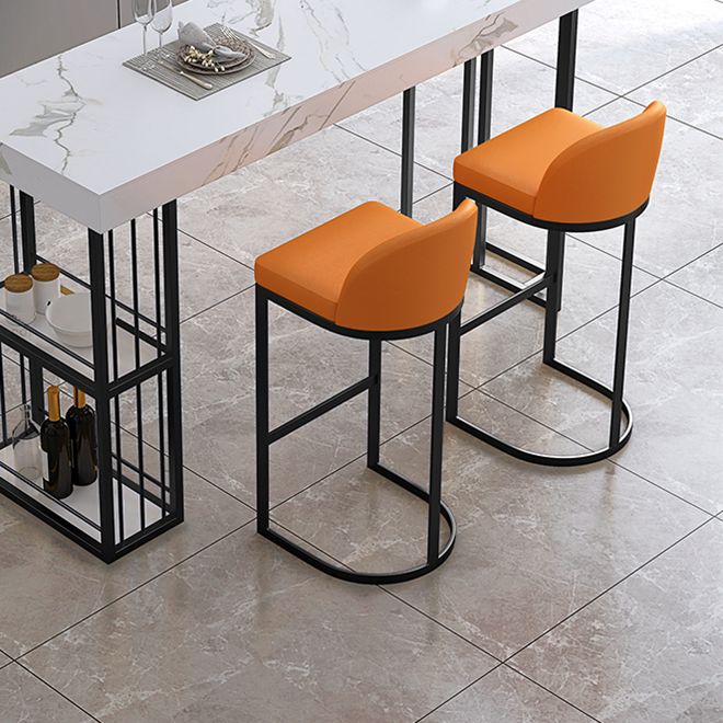 Glam Upholstered Dining Stool Low Back Bucket Bar Stool with Metal Base