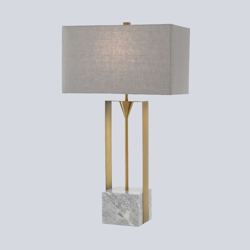 Modernism 1-Bulb Table Light Grey Rectangular Stone Nightstand Lamp with Fabric Shade