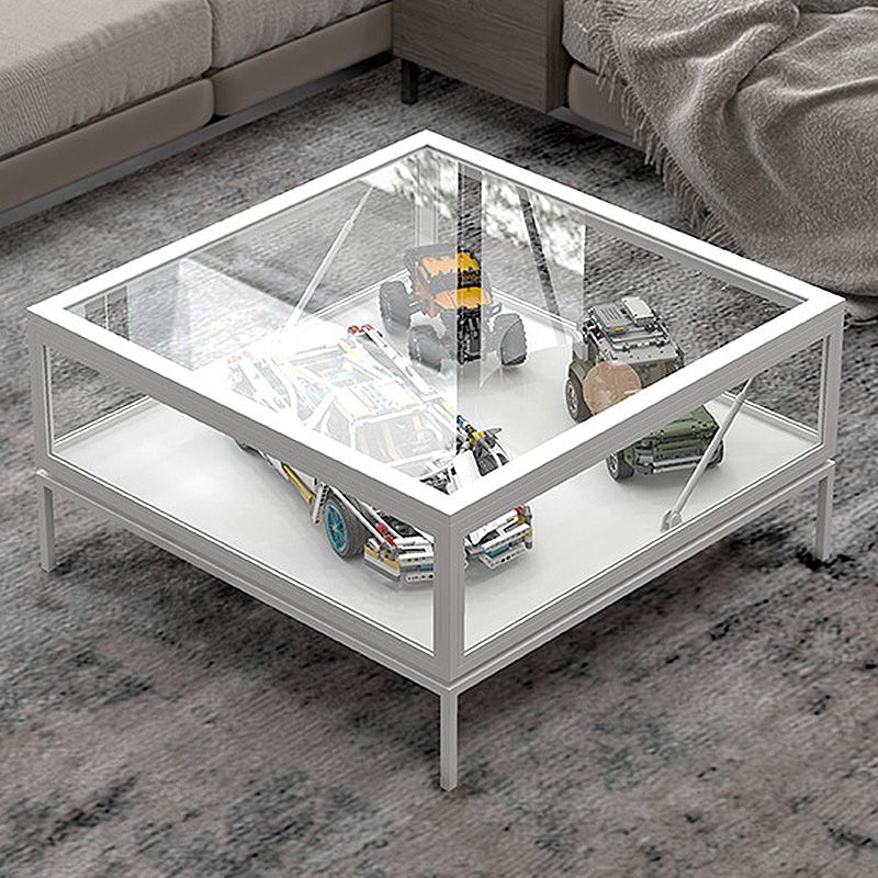 4 Legs Base Design Black/white Tempered Glass Top Iron Base Square Coffee Table