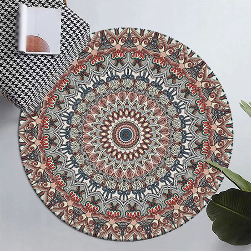 Victorian Round Washable Rug Moroccan Medallion Print Rug Polyester Non-Slip Carpet for Living Room