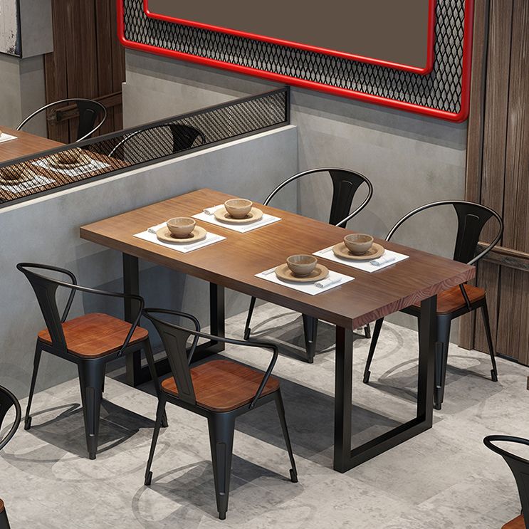 Industrial Wooden Dining Room Set with Rectangle Table and Metal Base Dining Table Furniture