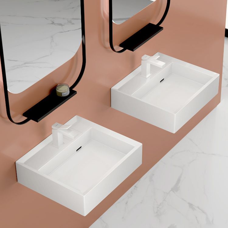 Modern Bathroom Sink Pop-Up Drain Porcelain Solid Color Rectangular Vessel