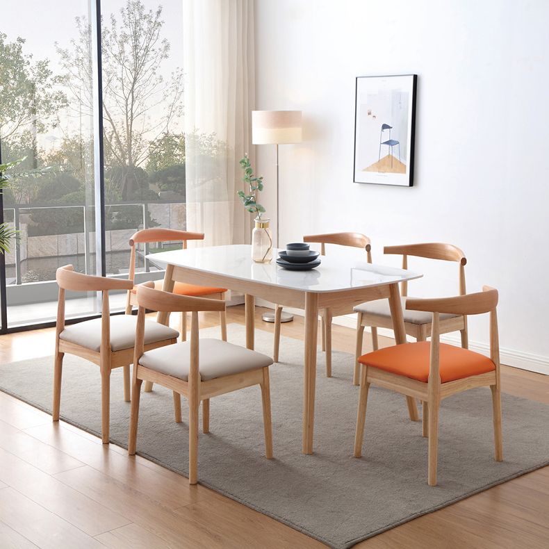 Silla auxiliar escandinava de interior tapizada de madera con respaldo abierto (juego de 2)