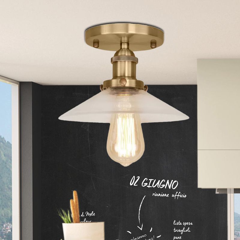 Soucoupe en verre givré, éclairage semi-affleurant, luminaire de cuisine vintage à 1 ampoule, noir/laiton/cuivre