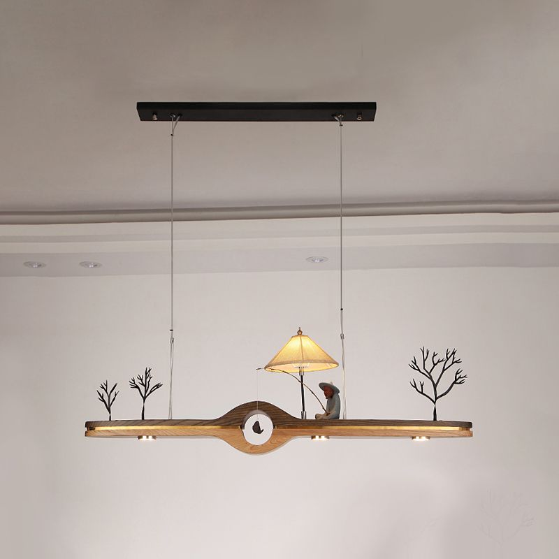 Linear Island Pendant LED Modern Wood Ceiling Pendant Light for Tea Room