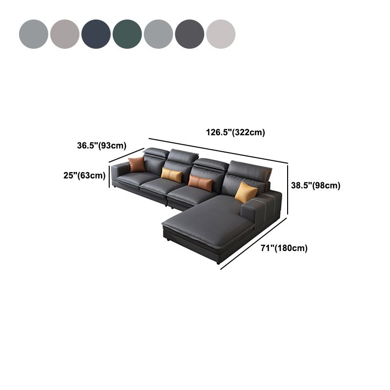 Contemporary Faux Leather L-Shape Sectional with Chaise and Square Arms