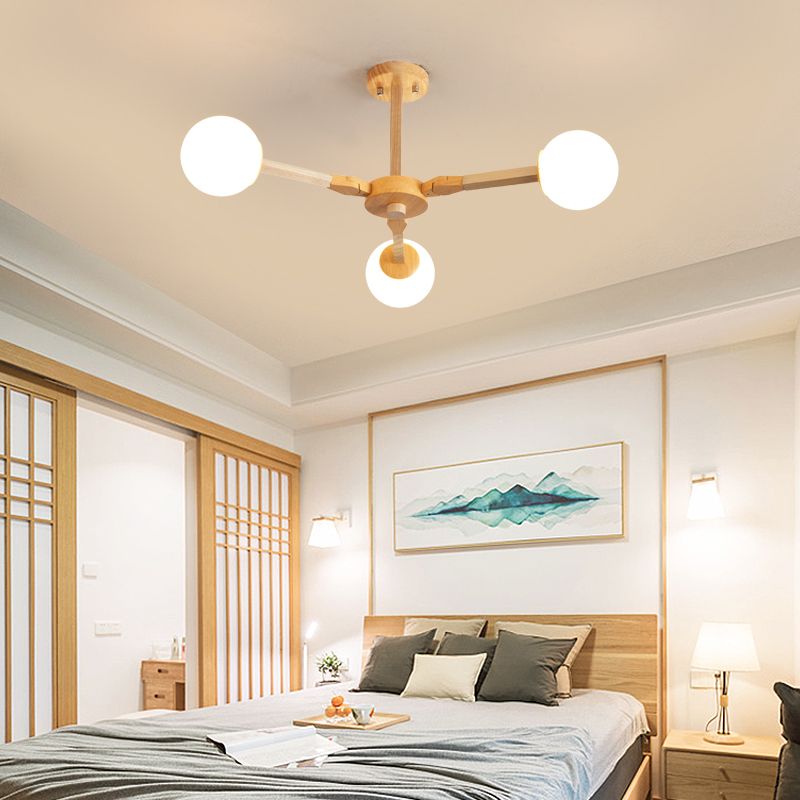 Wood Globe-Shaped Chandelier Pendant Light Modern Style Ceiling Pendant Light in Wood