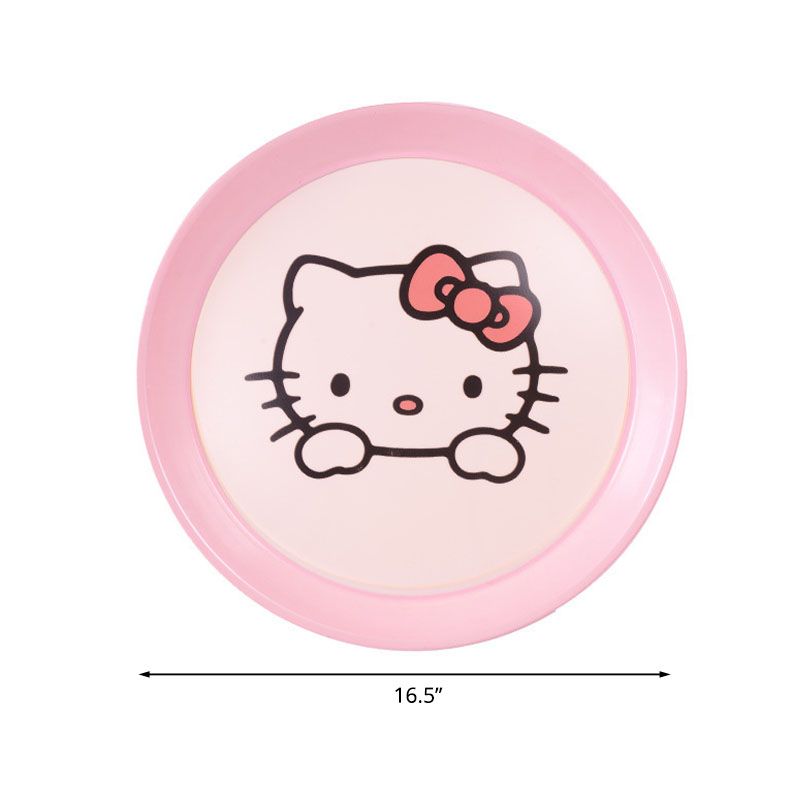 Round Nursery Flush Mount Light Metal LED Kids Flushmount Lighting in Pink with Cat Pattern, 16.5"/20.5" Wide