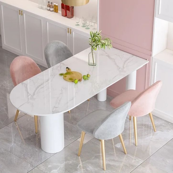 White Stone Top Dinner Room Kitchen Table Modern Metal Base Dinner Table