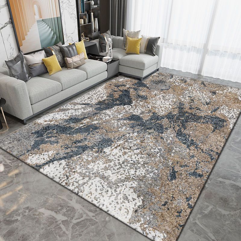 Dark Gray Modern Rug Polyester Abstract Print Rug Washable Rug for Living Room