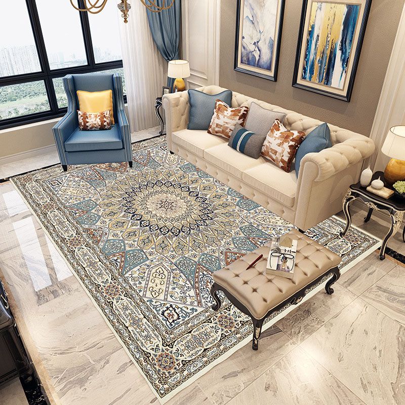 Mid-Century Indoor Rug Classic Floral Printed Carpet Stain Resistant Area Carpet for Living Room