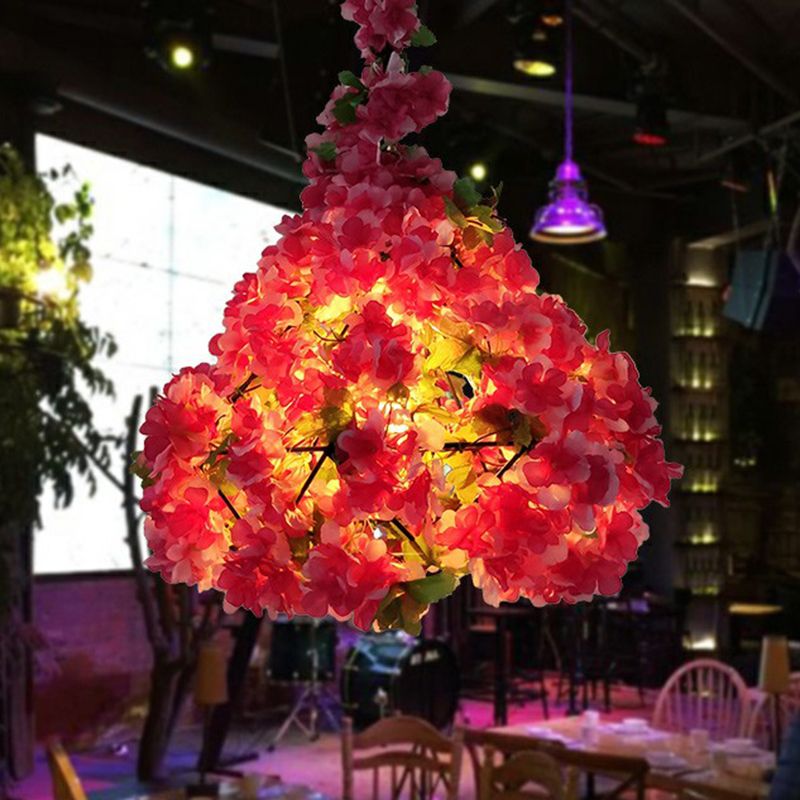 Iron Cage Suspension Light Farmhouse 1 Bulb Bistro Drop Pendant with Fake Plant Decor