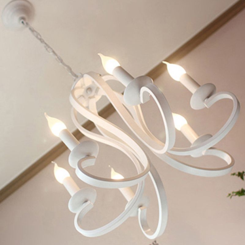 Traditional Metal Hanging Chandelier Light Swirled Arm 6 Light Candle Ceiling Chandelier for Living Room