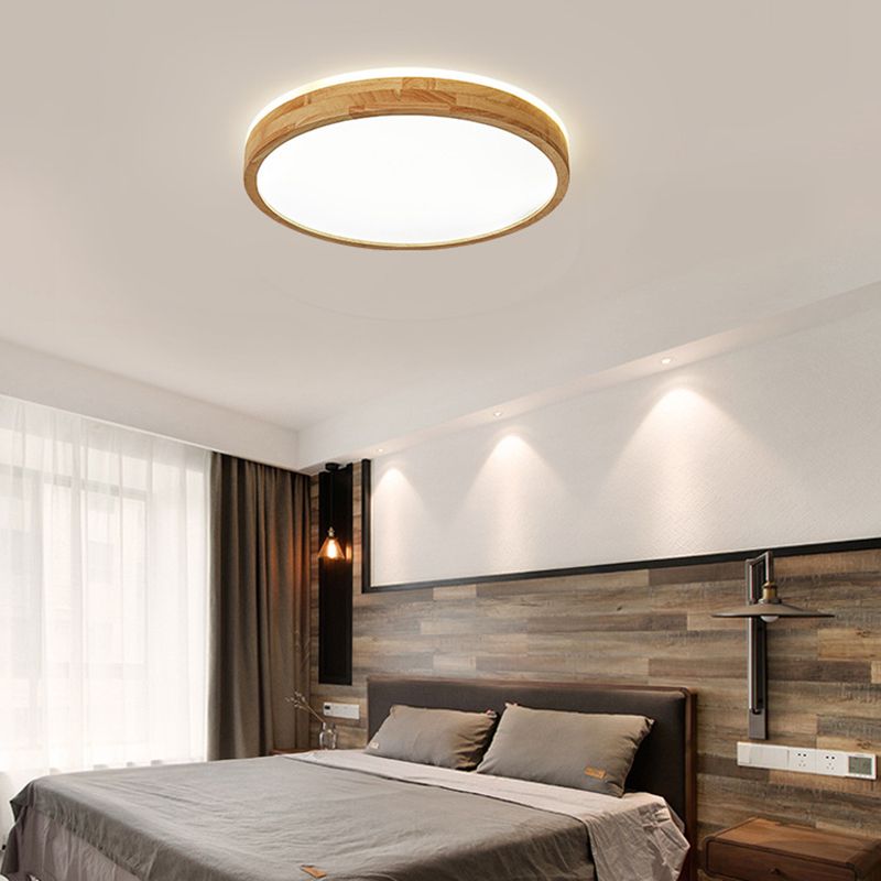 Houten Ronde Flush Mount Plafond Armatuur Minimalisme LED Hout Plafond Gemonteerd Profiel