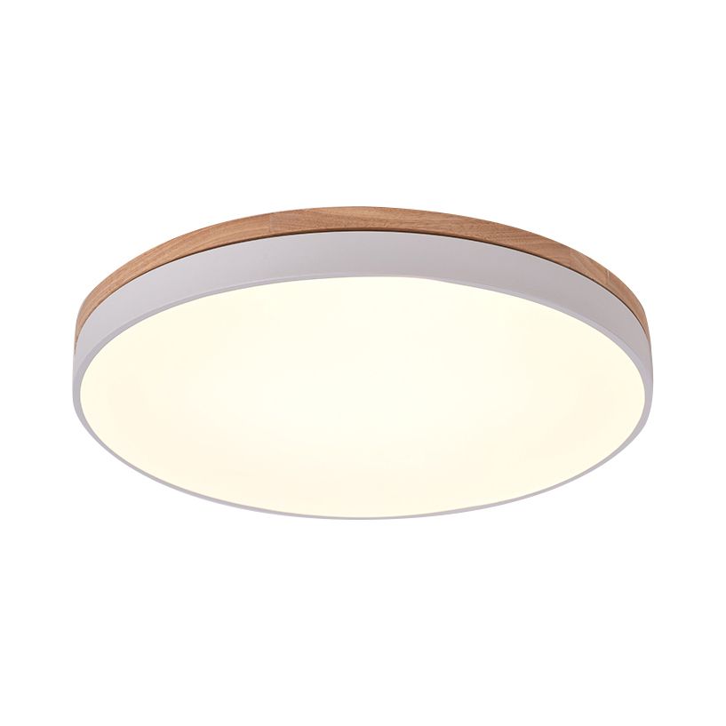 12"/16.5"/20.5" Wide White Round Flush Mount Lighting Modern Single Light Wooden LED Ceiling Lamp for Living Room