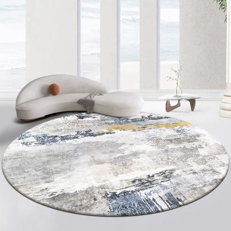 Gray Modern Rug Polyester Graphic Indoor Rug Non-Slip Backing Rug for Home Decor