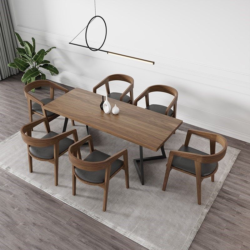 Industrial Double Pedestal Table Metal Frame Rectangle Dining Table