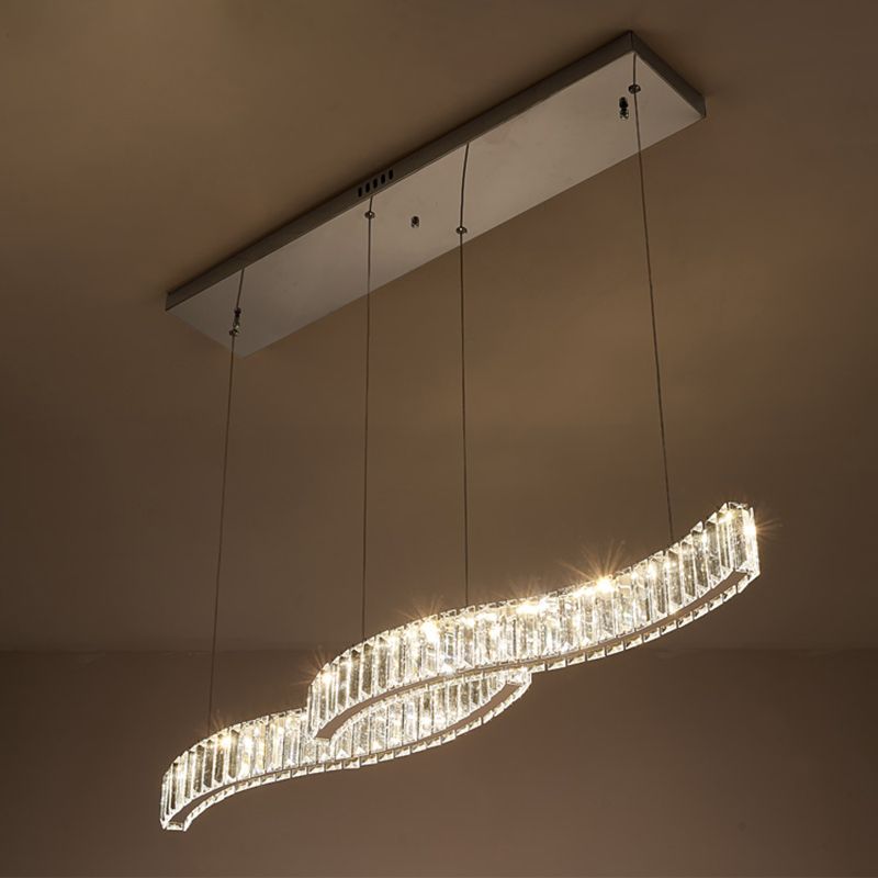 Iluminación de la isla de cristal lineal de 2 luces Luz de techo de oro contemporáneo para comedor