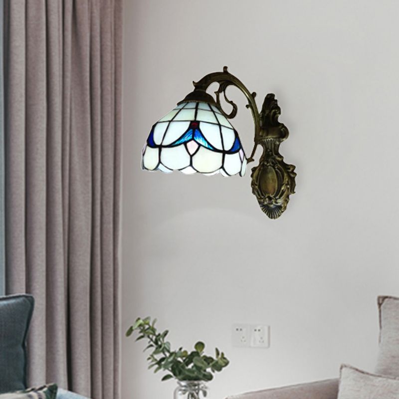 Tulip Motif Bathroom Sconce Light Glass 1 Light Tiffany Stylish Wall Sconce in Antique Bronze Finish
