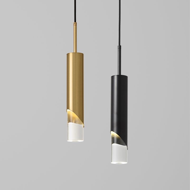Minimaliste moderne LED Pendante Light Light Aluminium Lampe suspendue cylindrique avec une teinte acrylique
