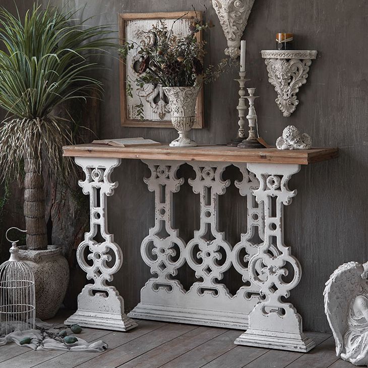 Wood Rectangle Console Table Distressed Accent Table for Hall