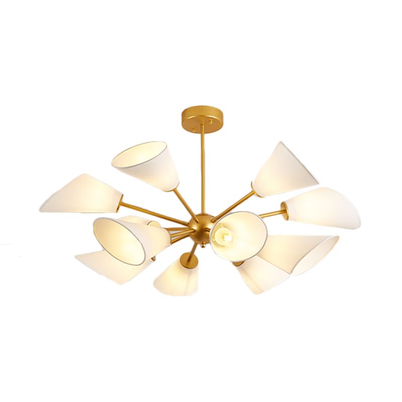 Metal Sputnik Chandelier Lamp Contemporary Multi Lights Gold/Black Led Hanging Pendant Light with White Fabric Cone Shade