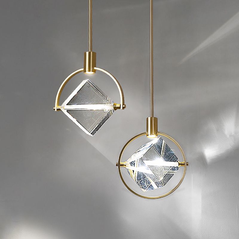 Geometrische hangende verlichtingsarmaturen Moderne gouden suspensie hanglampen met heldere kristalschaduw