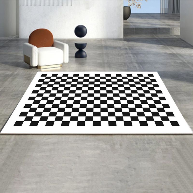 Black Gridding Rug Polyester Modern Rug Stain Resistant Rug for Home Decor