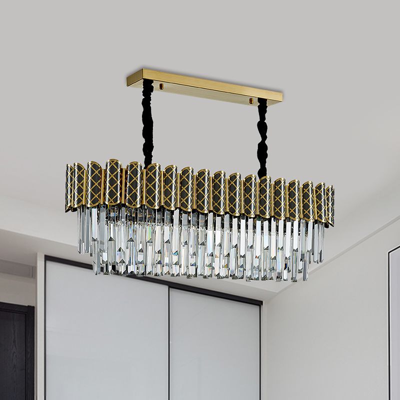 Black-Gold 10 Heads Hanging Pendant Modern Crystal Icicles Oblong Island Ceiling Light