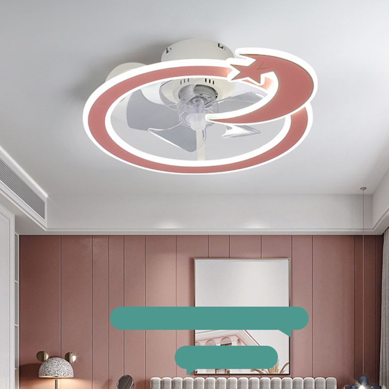 Minimalist Circular Ceiling Fan Lamp Acrylic Bedroom LED Semi Flush Light Fixture