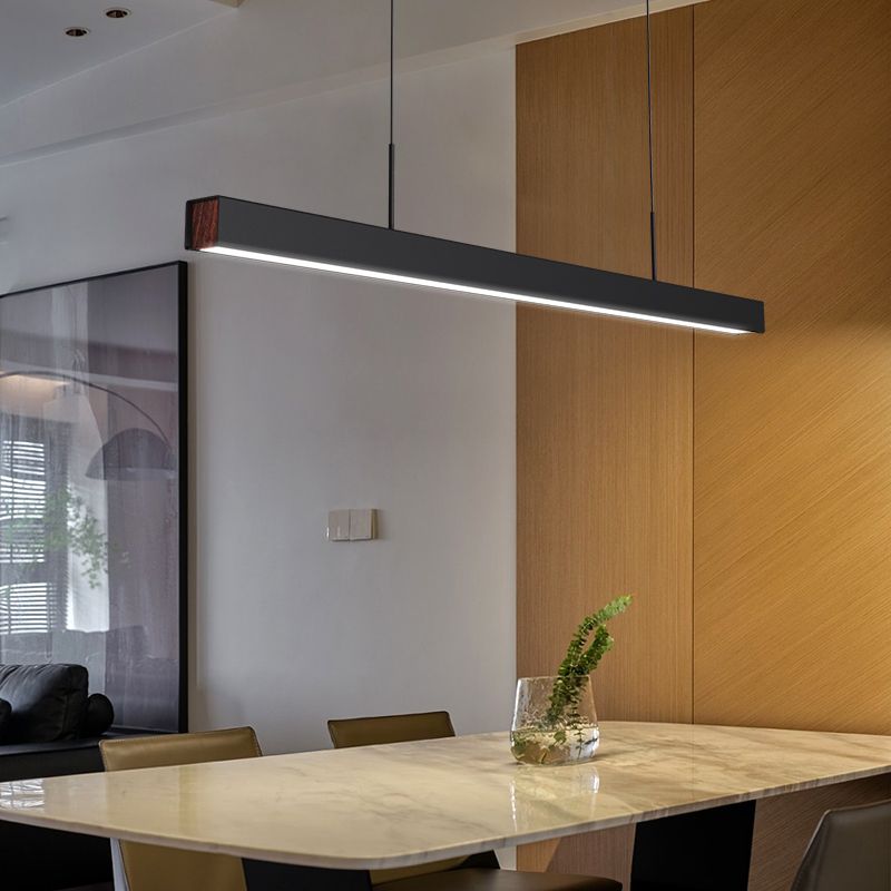 Black Metal Island Lights Modern Linear Restaurant LED Suspension Lamps with Acrylic Shade