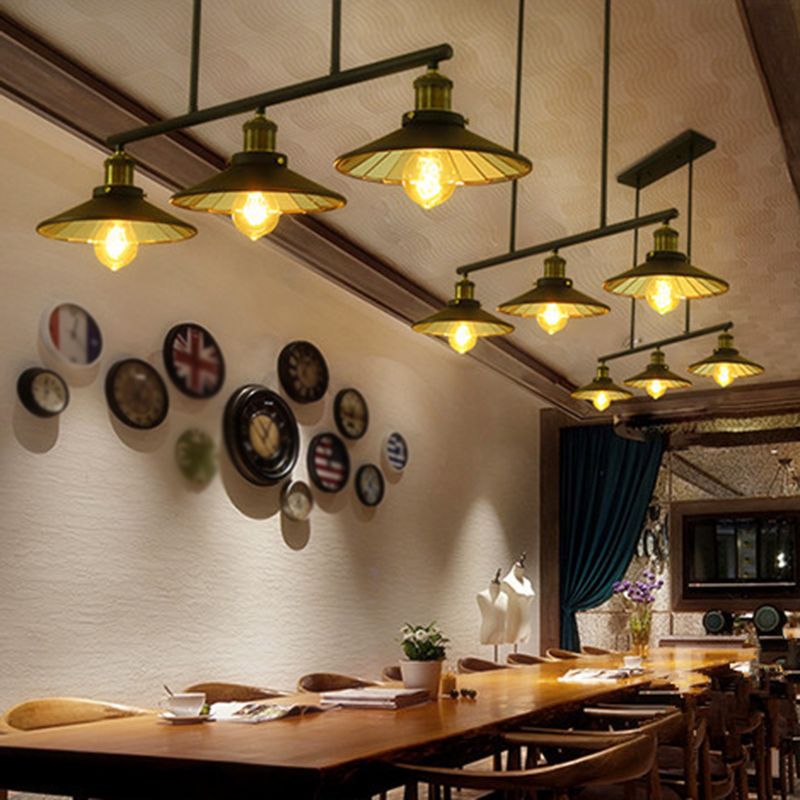 Antique Cone Shade Pendant Lighting 3 Heads Metallic Hanging Island Light in Black