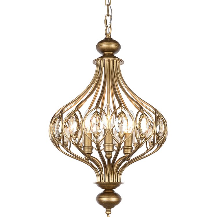 Spherical Ceiling Hanging Lantern Vintage Crystal Gold Chandelier for Hallway