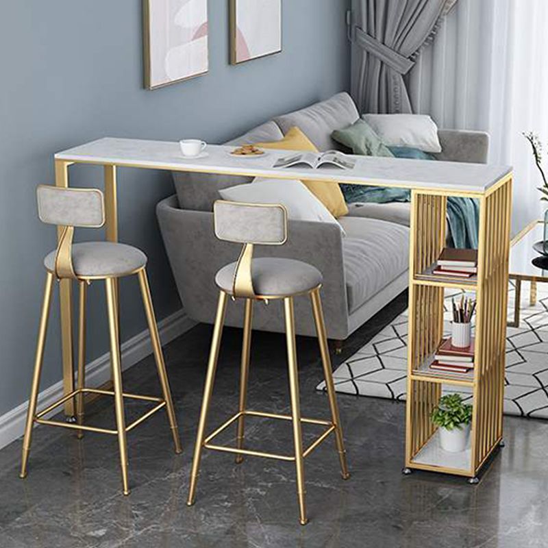 Glam Rectangle Pub Table 3-shelf Faux Marble Bar Height Table with Metal Base