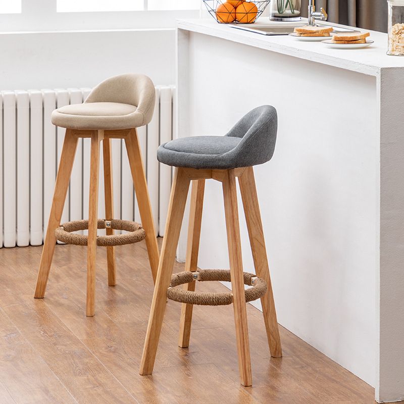 Scandinavian Wood Barstool Faux Leather Low Back Counter Stool