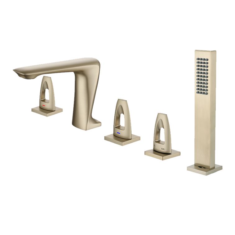 Contemporary Deck Mounted Metal Freestanding Tub Filler Three Handles Freestanding Faucet