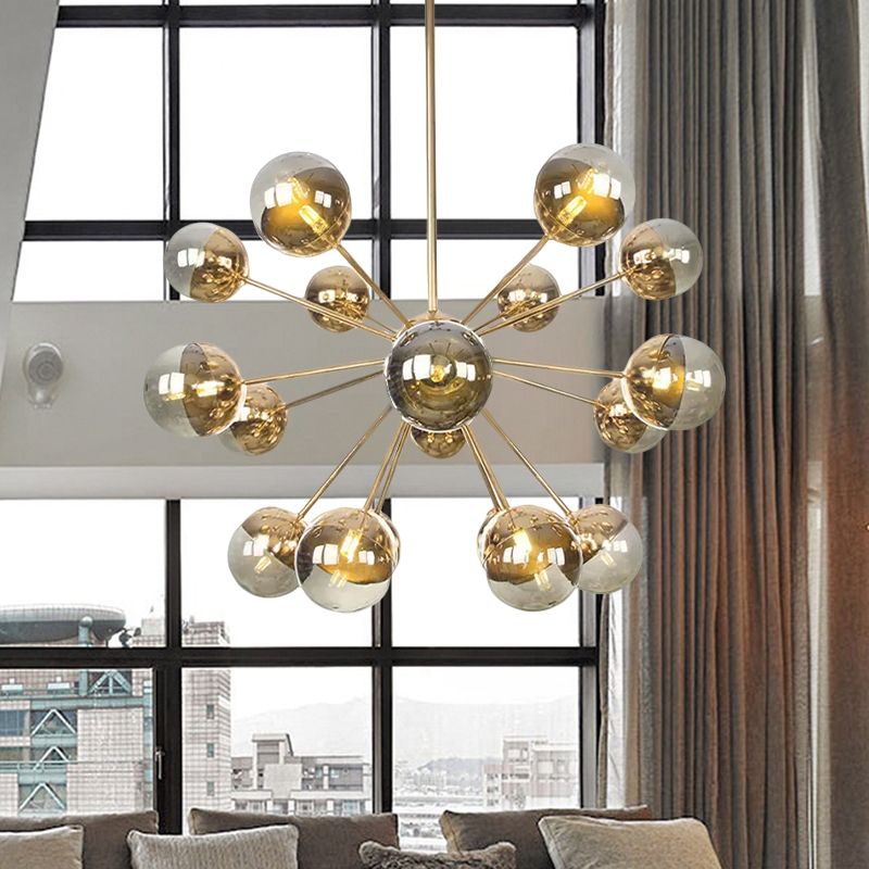 Semi-encastré Globe pour salle à manger, verre blanc/transparent/gris fumée, 9/12/15 lumières, luminaire semi-encastré contemporain en cuivre/chrome/or