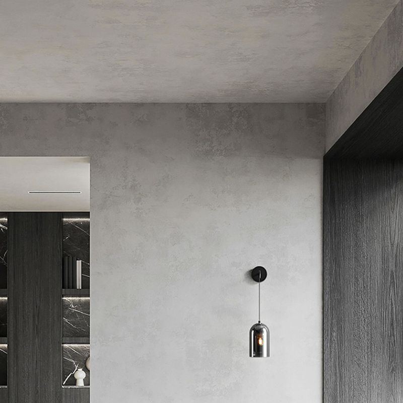 Cylinder Shape Glass Wall Sconces Modern 1 Light Wall Mount Light Fixture in Black