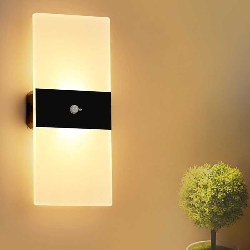 LED Modern Metal Wall Sconce Rectangle Shape Wall Lamp with Acrylic Shade for Courtyard